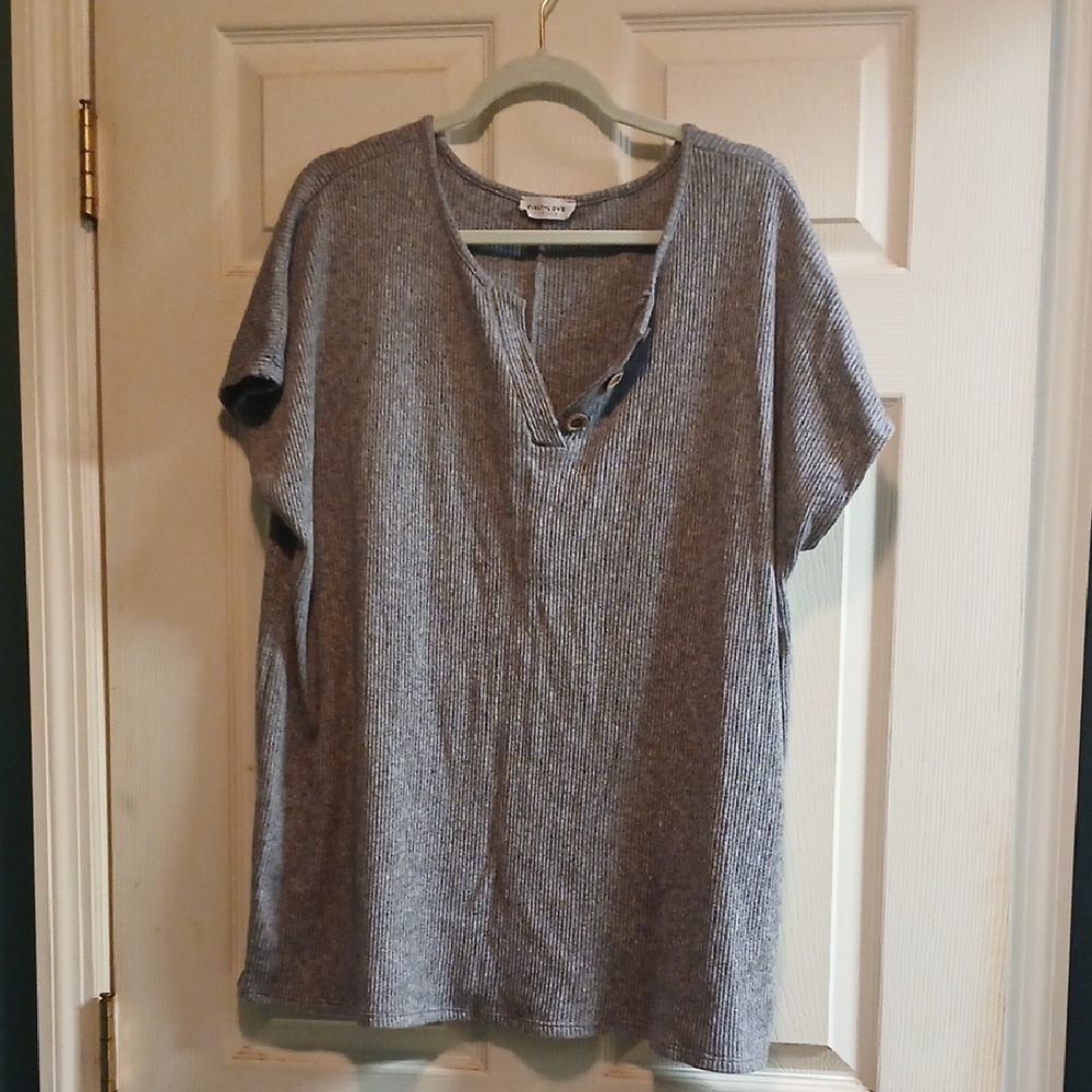 First Love Gray Relaxed Ribbed T-Shirt